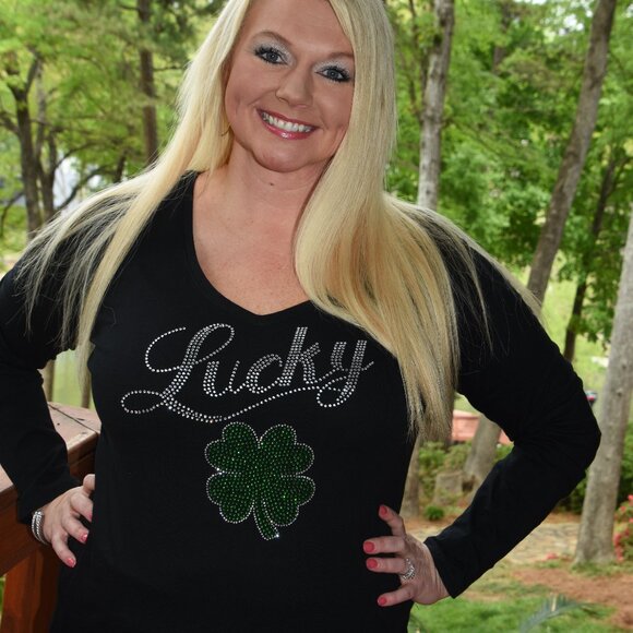 St. Patrick's rhinestone black long sleeve shirt XS S M L XL XXL 1X 2X 3… - Picture 2 of 7